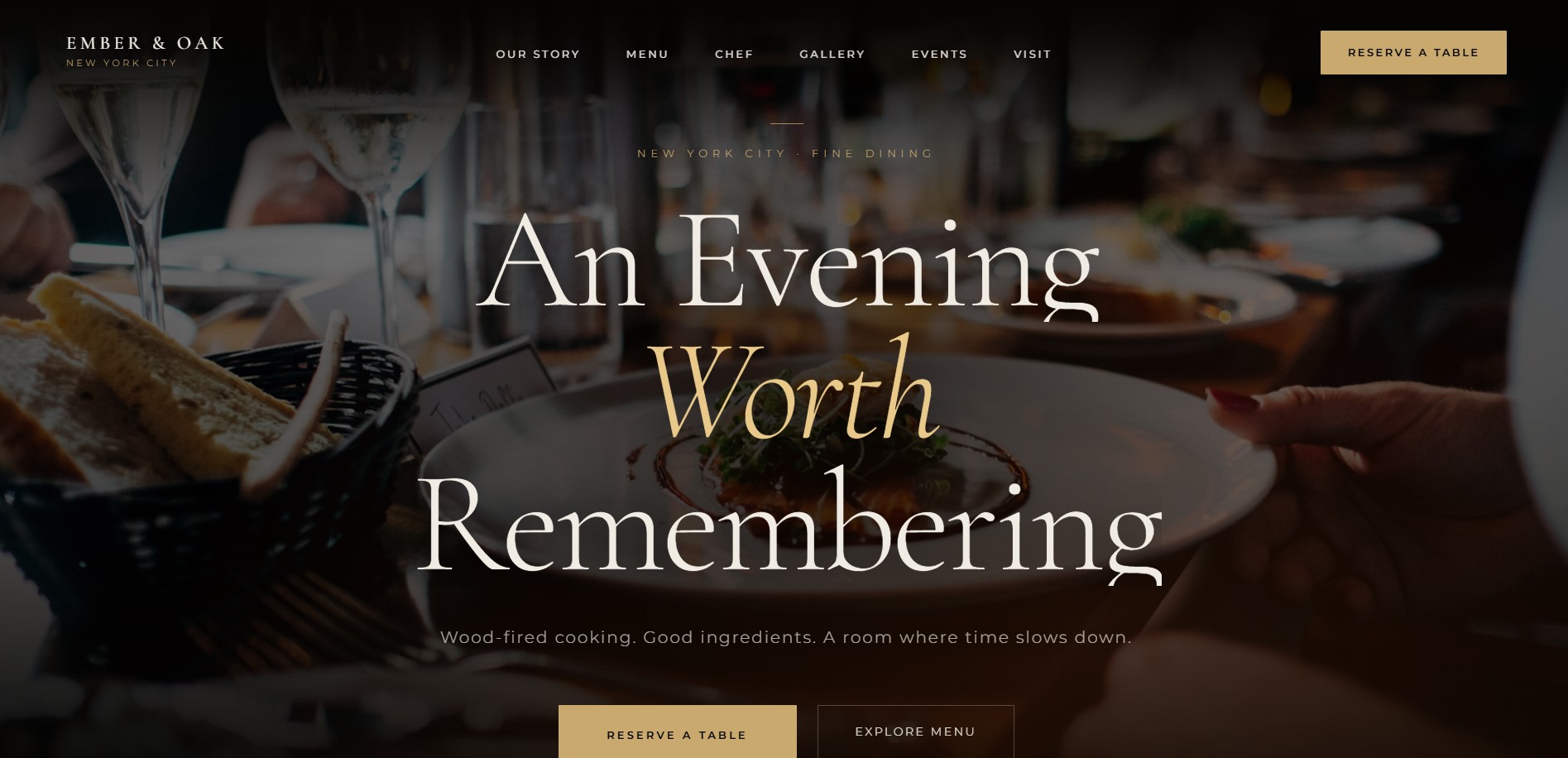 Ember & Oak restaurant website